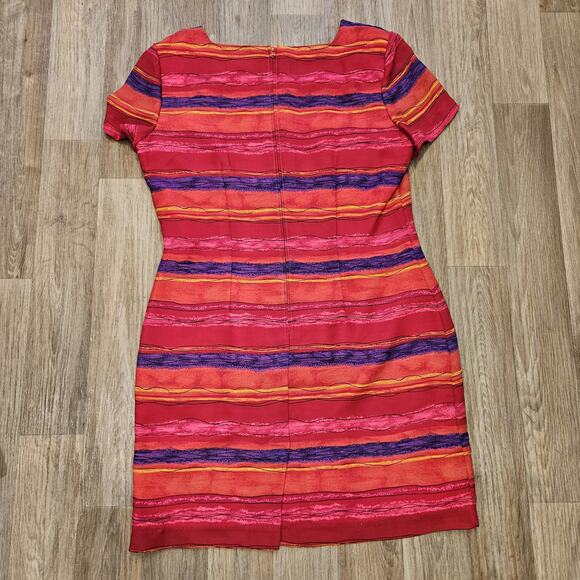 Vtg Kathie Lee Multicolor Stripe Dress Women 10 Red Purple 90s Retro Art Teacher - Picture 5 of 9